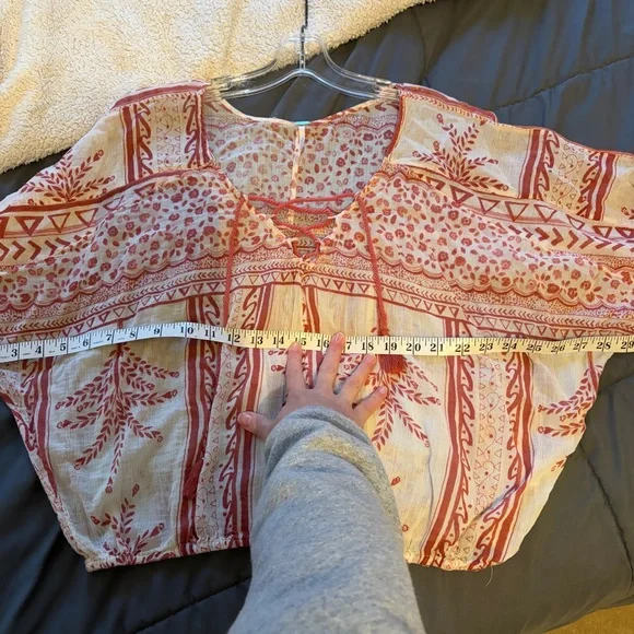 Free People Red and Off White Boho Blouse - Picture 6 of 10